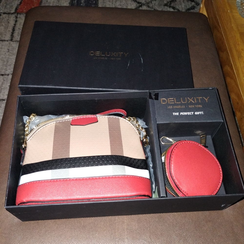 Deluxity 2 Bag Gift Set Handbag Purse With Chain StrapChange purse/key holder
